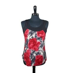 Vintage 90s Agenda Black Red Roses Print Sleeveless Top Tank Y2K M